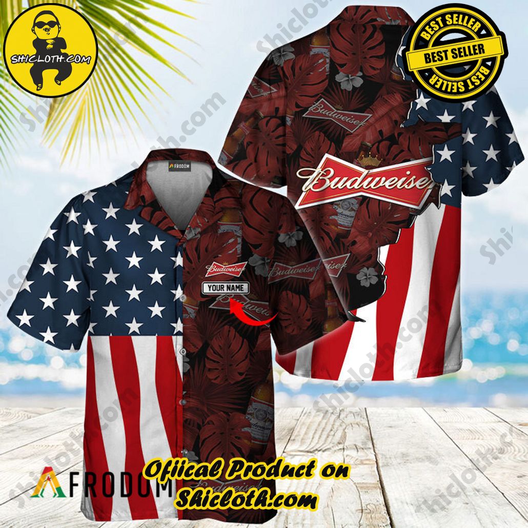 Shicloth's Island Chic: Unleash the Summer Spirit with Our Hawaiian Shirt and Shorts Ensemble 29 Personalized Tropical Vibes American Flag Budweiser Hawaiian Shirt