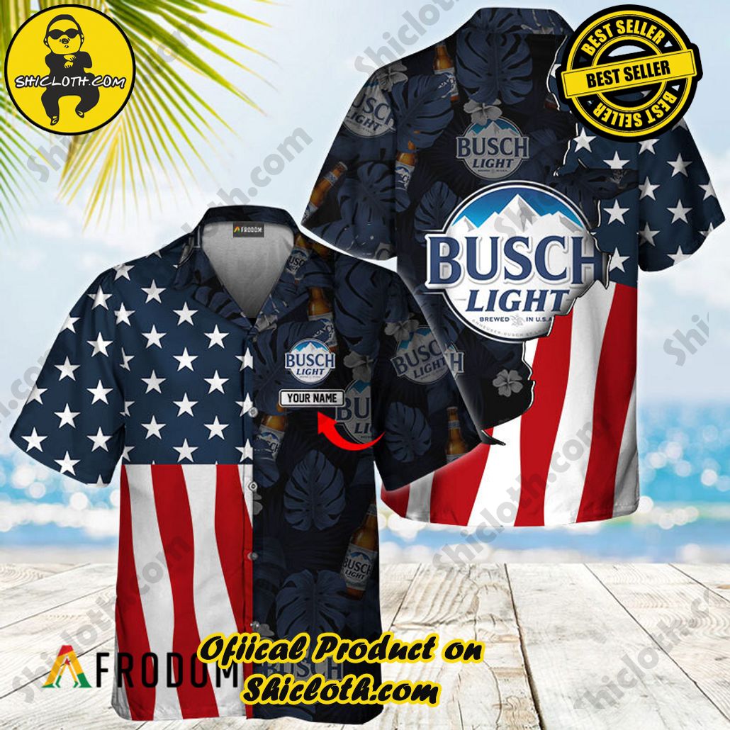 Shicloth's Island Chic: Unleash the Summer Spirit with Our Hawaiian Shirt and Shorts Ensemble 30 Personalized Tropical Vibes American Flag Busch Light Hawaiian Shirt