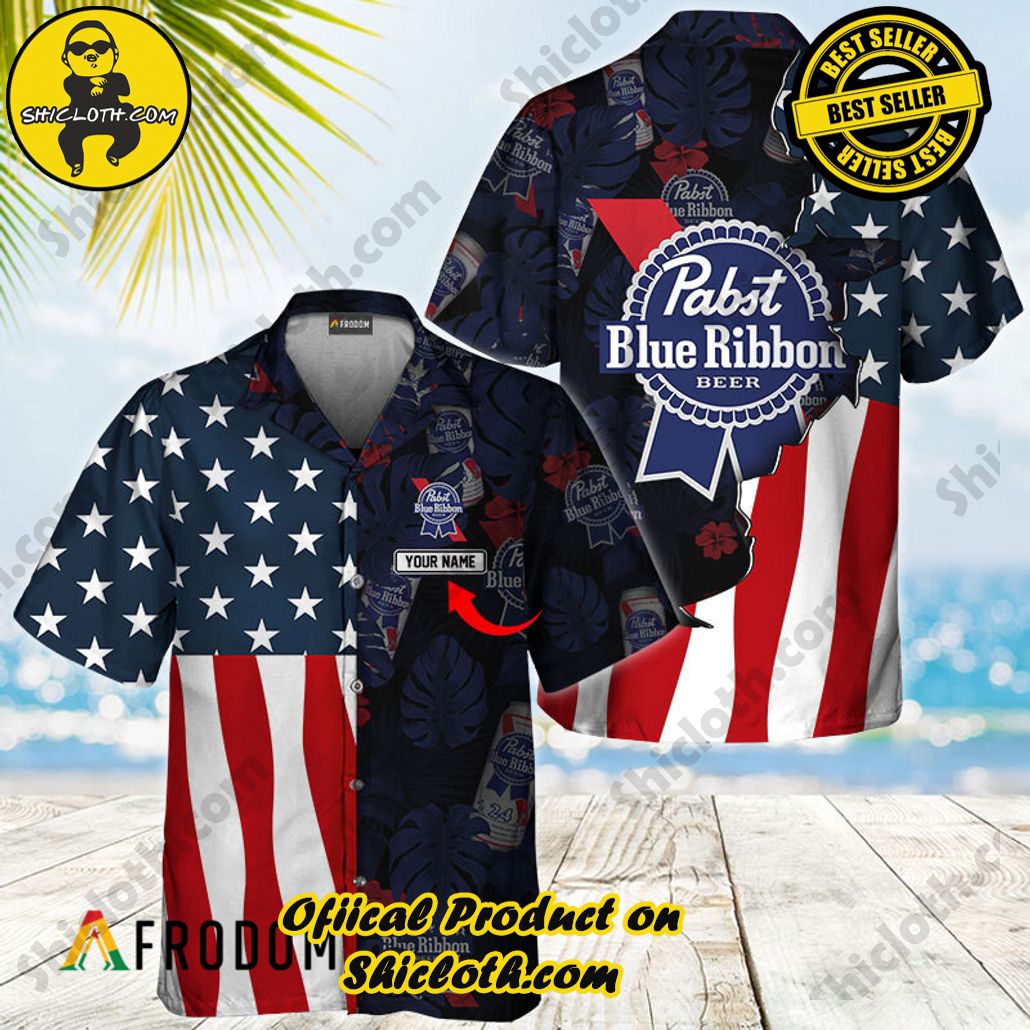 Shicloth's Island Chic: Unleash the Summer Spirit with Our Hawaiian Shirt and Shorts Ensemble 35 Personalized Tropical Vibes US Flag Pabst Blue Ribbon Hawaiian Shirt
