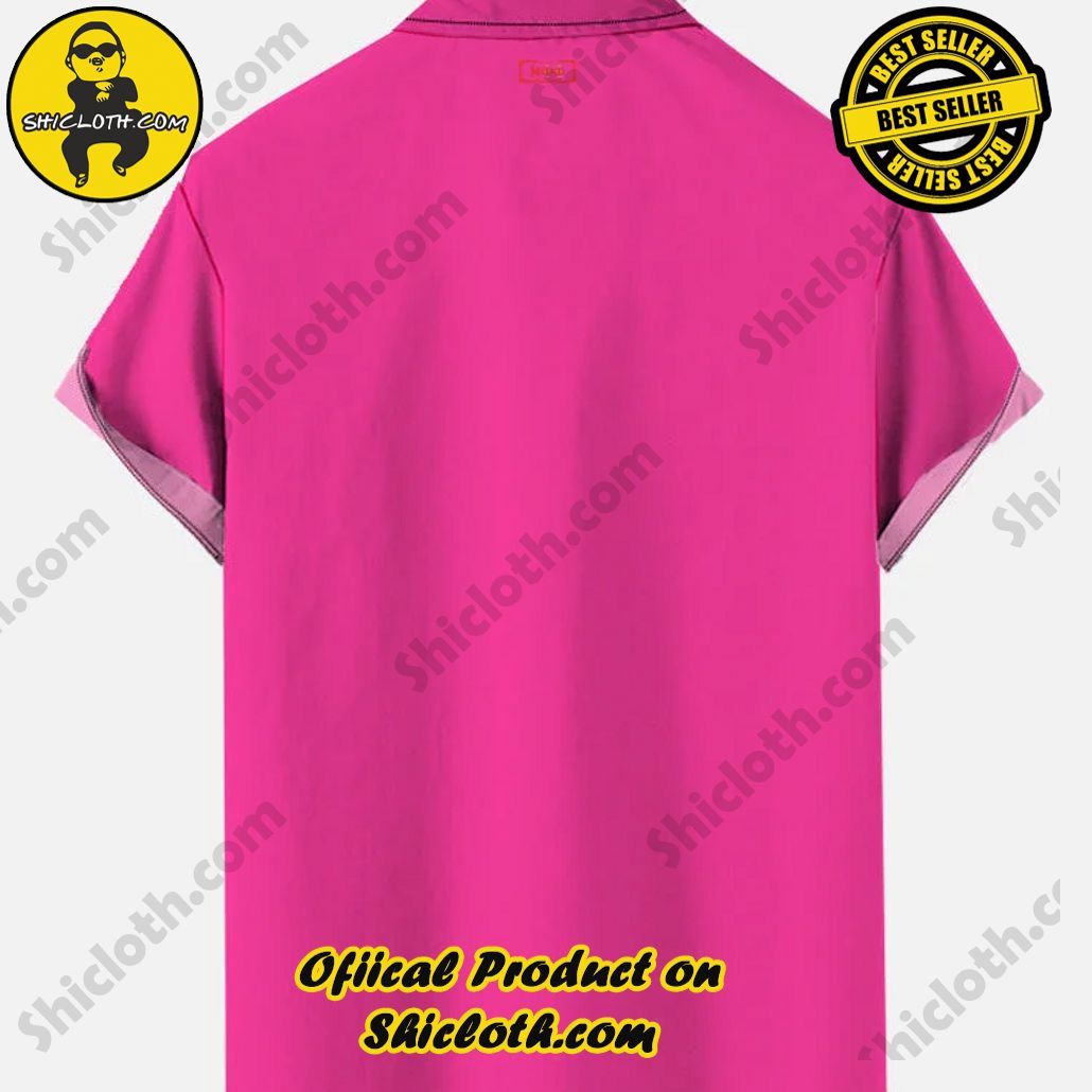 Pink White Contrasting Color And Christmas Dress Up Flamingo Printing Short Sleeve Shirt Pink White Contrasting Color And Christmas Dress Up Flamingo Printing Short Sleeve Shirt
