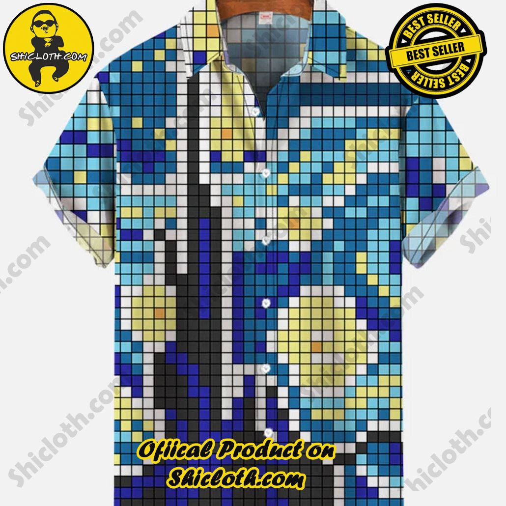 Shicloth's Tropical Elegance: Embrace Summer Vibes with Our Hawaiian Shirt and Shorts Set 51 Pixel Style Mosaic Classic Famous Painting Starry Sky Printing Short Sleeve Shirt