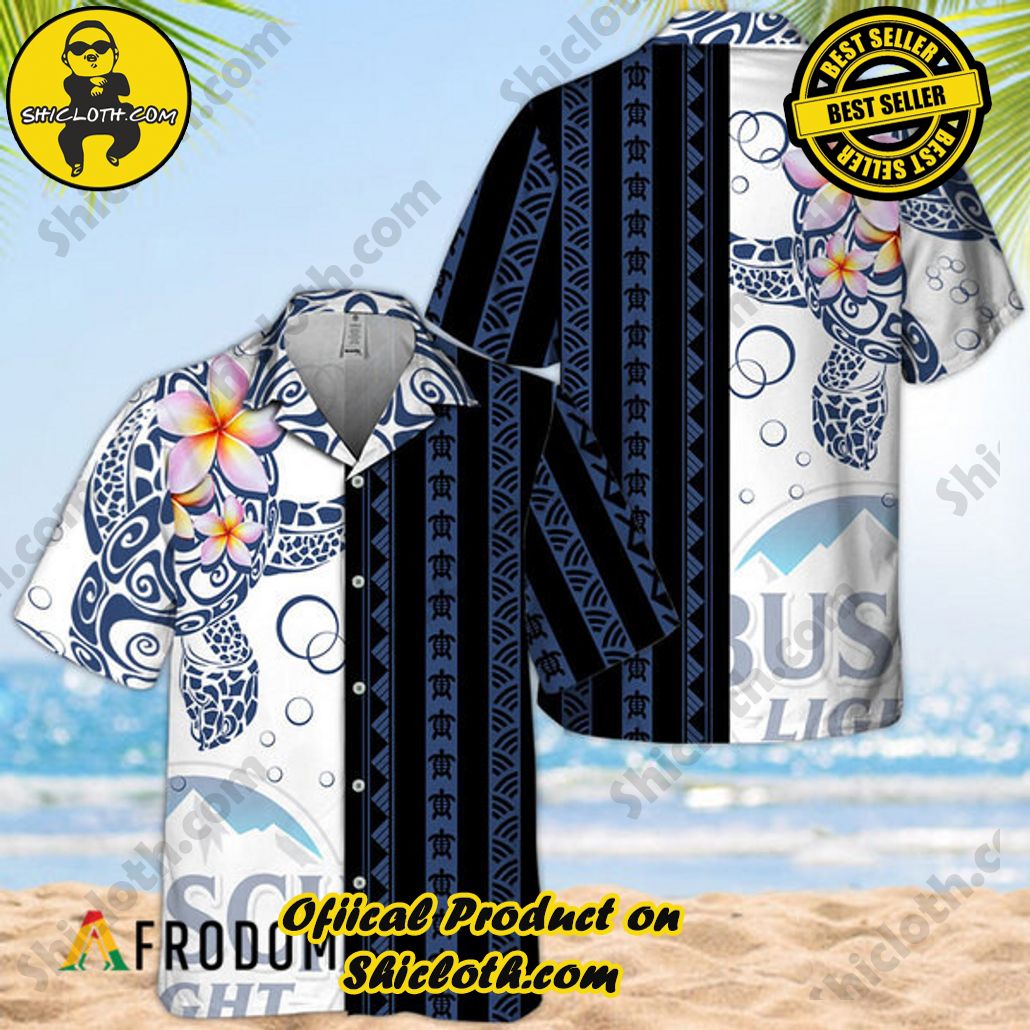 Shicloth's Island Chic: Unleash the Summer Spirit with Our Hawaiian Shirt and Shorts Ensemble 38 Polynesian Blend Ocean Turtle Busch Light Hawaiian Shirt