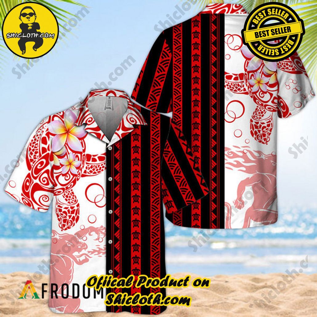 Shicloth's Island Chic: Unleash the Summer Spirit with Our Hawaiian Shirt and Shorts Ensemble 44 Polynesian Blend Ocean Turtle Fireball Whisky Hawaiian Shirt