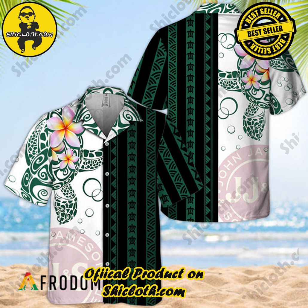 Shicloth's Island Chic: Unleash the Summer Spirit with Our Hawaiian Shirt and Shorts Ensemble 45 Polynesian Blend Ocean Turtle Jameson Whiskey Hawaiian Shirt