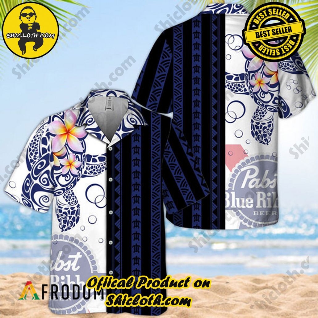 Shicloth's Island Chic: Unleash the Summer Spirit with Our Hawaiian Shirt and Shorts Ensemble 46 Polynesian Blend Ocean Turtle Pabst Blue Ribbon Hawaiian Shirt