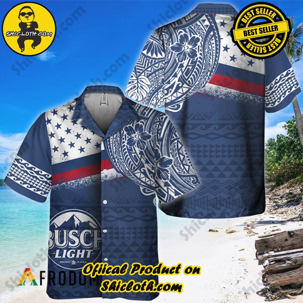 Shicloth's Island Chic: Unleash the Summer Spirit with Our Hawaiian Shirt and Shorts Ensemble 48 Polynesian Blue Busch Light Hawaiian Shirt