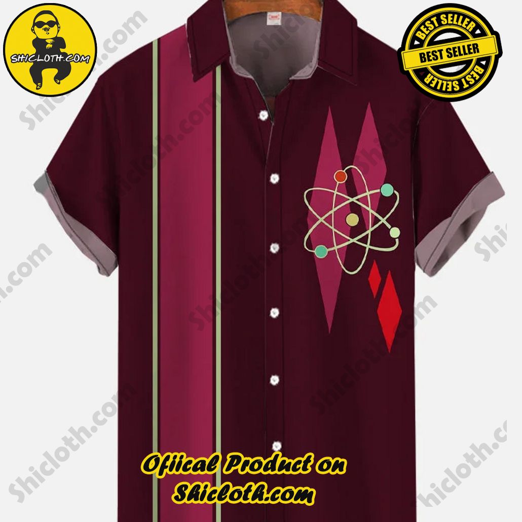 Bare the Breeze: Shiclothshop's Short Sleeve Shirts Unveiled 141 Purple Stripe Contrasting Color And Medieval Atomic Model Geometry Printing Short Sleeve Shirt