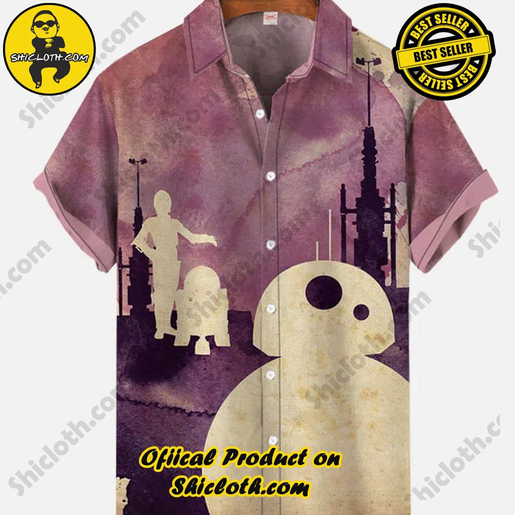 Bare the Breeze: Shiclothshop's Short Sleeve Shirts Unveiled 142 Purple Vintage Watercolor Painting Space Robots Silhouettes Printing Short Sleeve Shirt