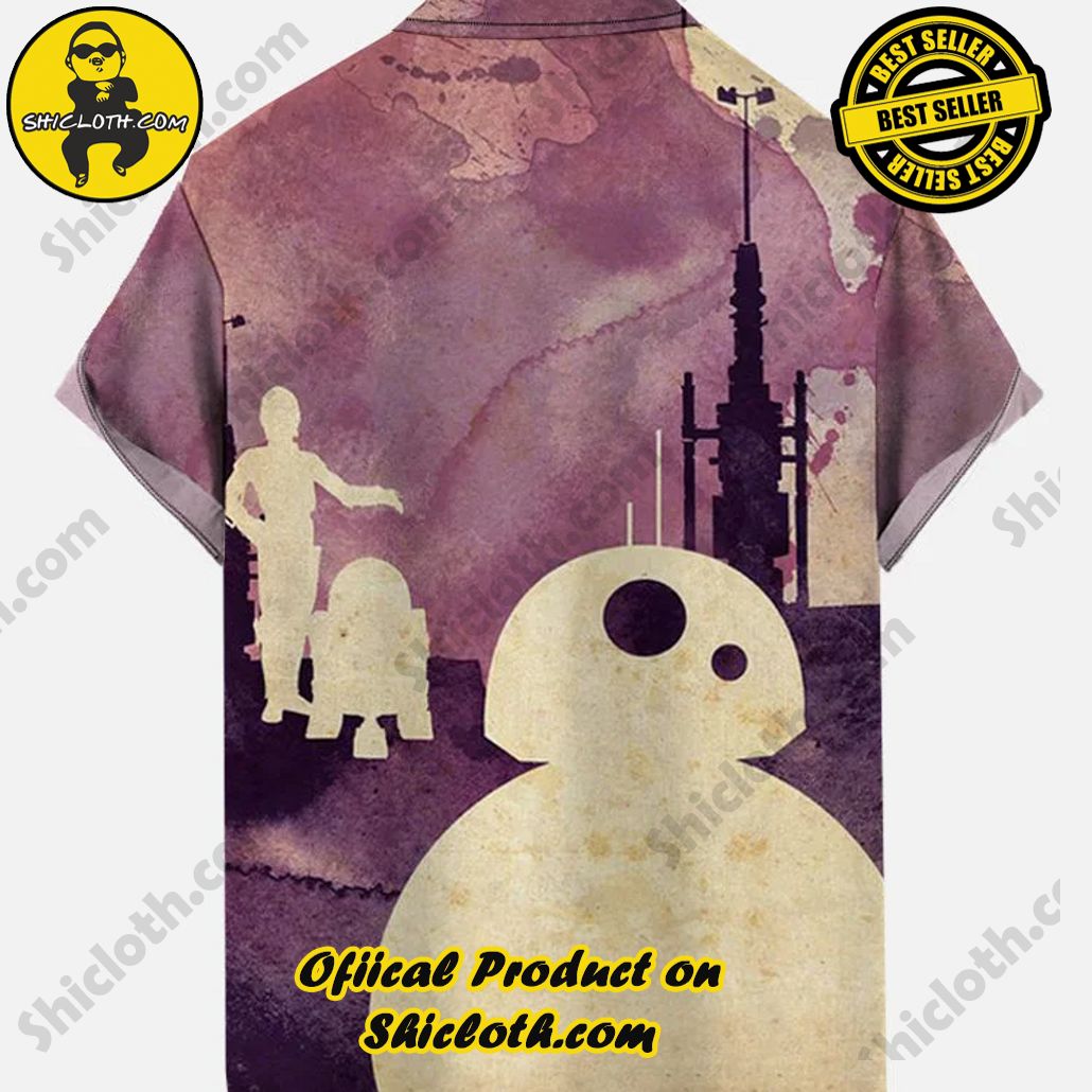Purple Vintage Watercolor Painting Space Robots Silhouettes Printing Short Sleeve Shirt Purple Vintage Watercolor Painting Space Robots Silhouettes Printing Short Sleeve Shirt