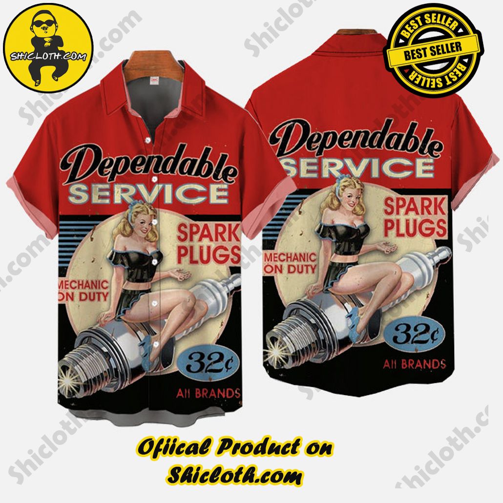 Red American Vintage Style Screw Girl Pin Up Girl Printing Short Sleeve Shirt Red American Vintage Style Screw Girl Pin Up Girl Printing Short Sleeve Shirt