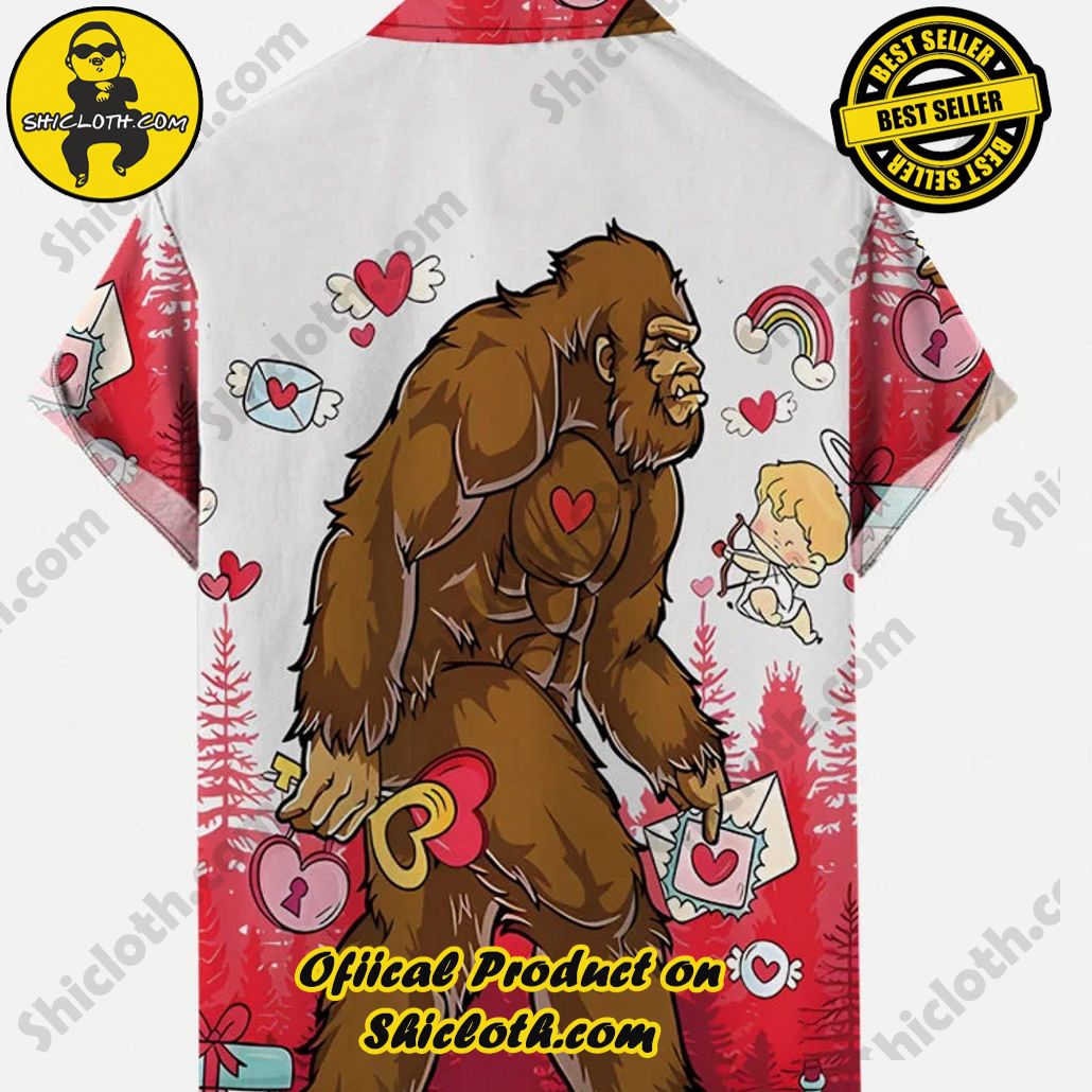Red and White Stitching Gorilla And Cupid Love Letter Printing Short Sleeve Shirt Red and White Stitching Gorilla And Cupid Love Letter Printing Short Sleeve Shirt