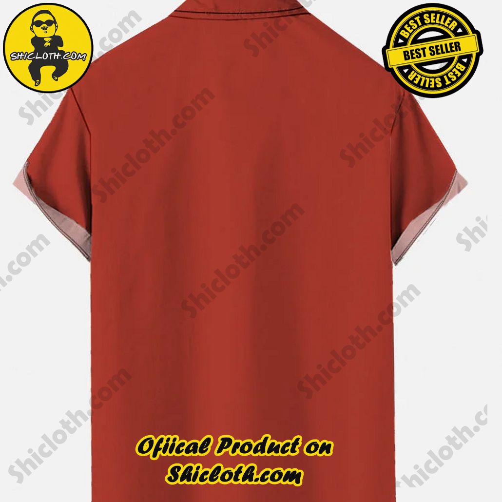 Red White Stripes Contrasting Color And Flamingo Printing Funny Hawaiian Short Sleeve Shirt Red White Stripes Contrasting Color And Flamingo Printing Funny Hawaiian Short Sleeve Shirt