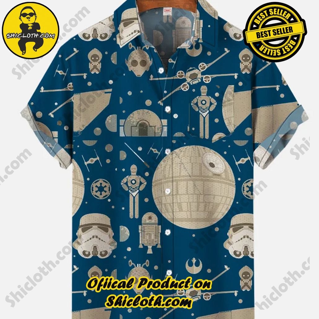 Bare the Breeze: Shiclothshop's Short Sleeve Shirts Unveiled 148 Retro Blue Space War Elements Planet And Robots Printing Short Sleeve Shirt
