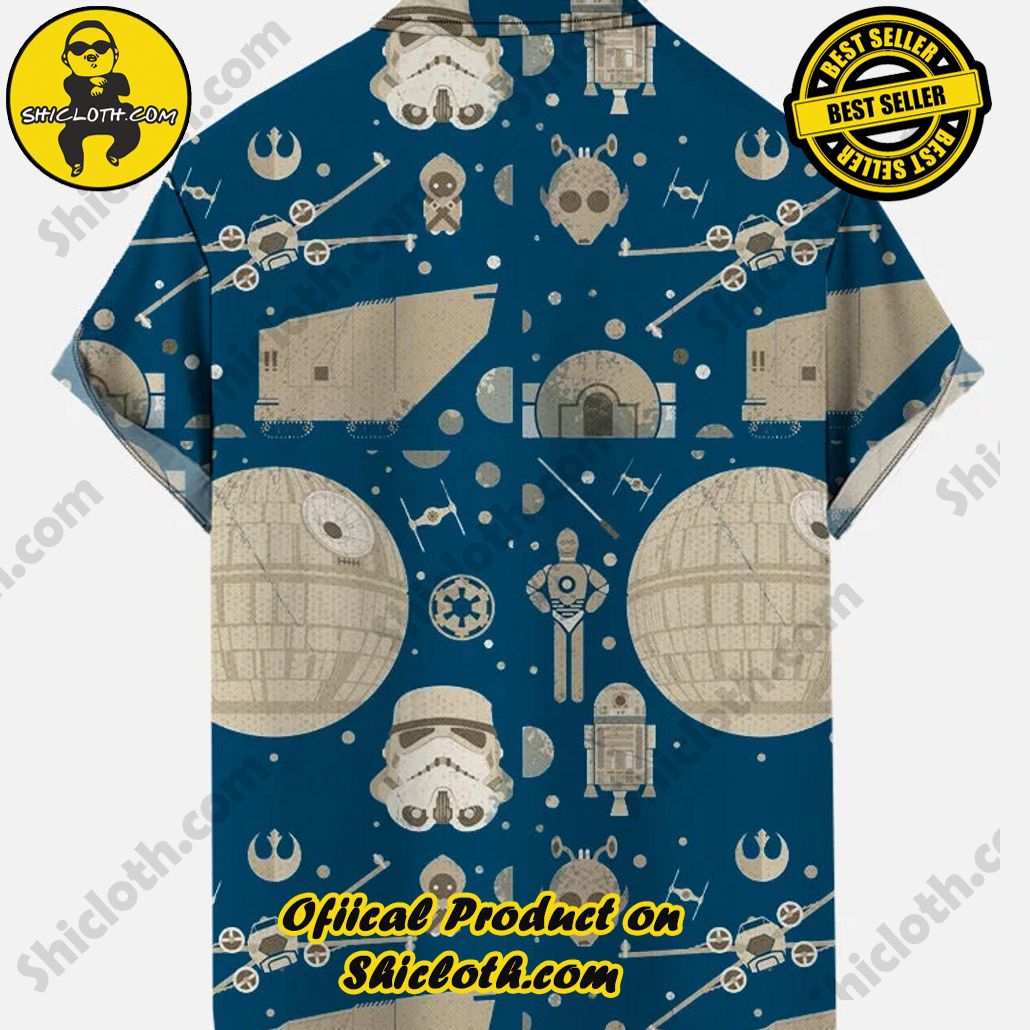 Retro Blue Space War Elements Planet And Robots Printing Short Sleeve Shirt Retro Blue Space War Elements Planet And Robots Printing Short Sleeve Shirt