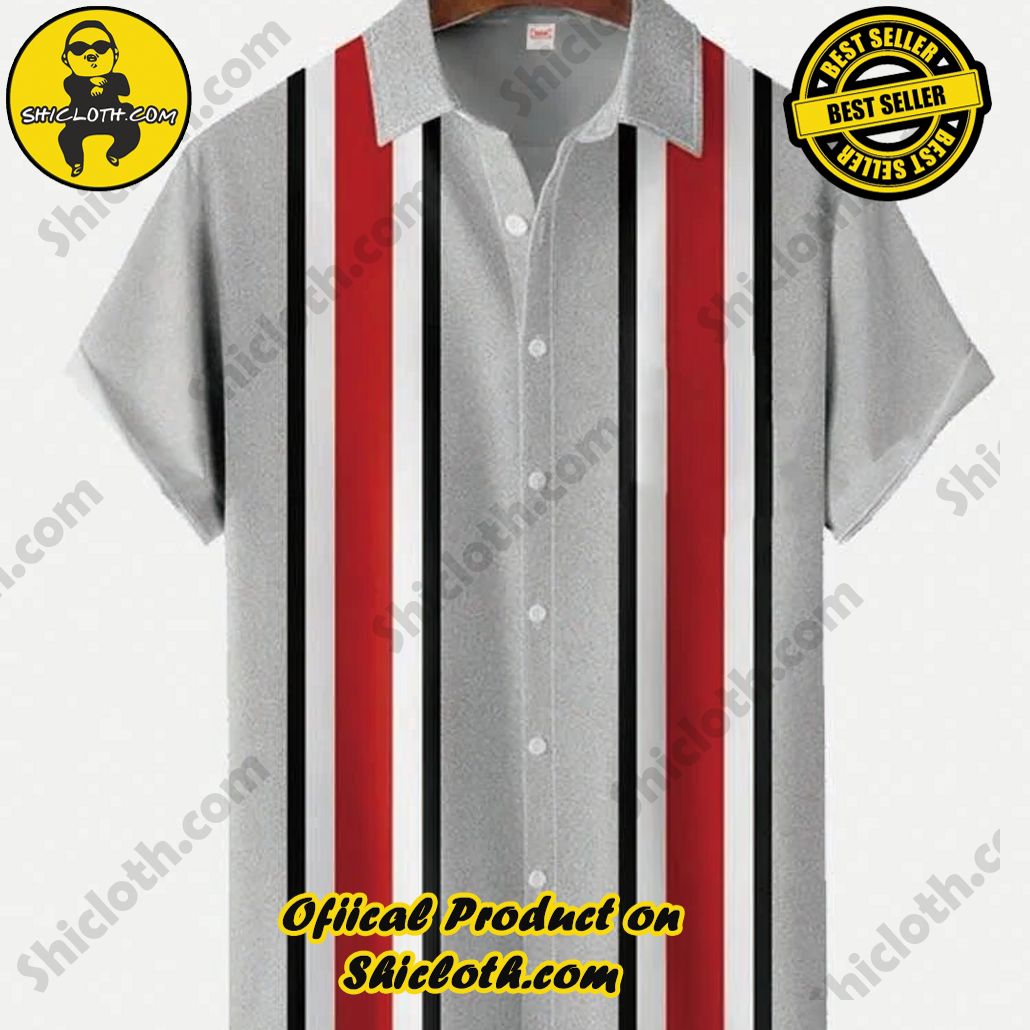 Shicloth's Tropical Elegance: Embrace Summer Vibes with Our Hawaiian Shirt and Shorts Set 58 Retro Casual Colorblock Striped Camping Short Sleeve Shirt