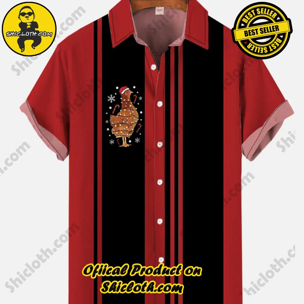 Bare the Breeze: Shiclothshop's Short Sleeve Shirts Unveiled 149 Retro Casual Red And Black Contrast Color Striped Christmas Turkey Tree Printing Short Sleeve Shirt