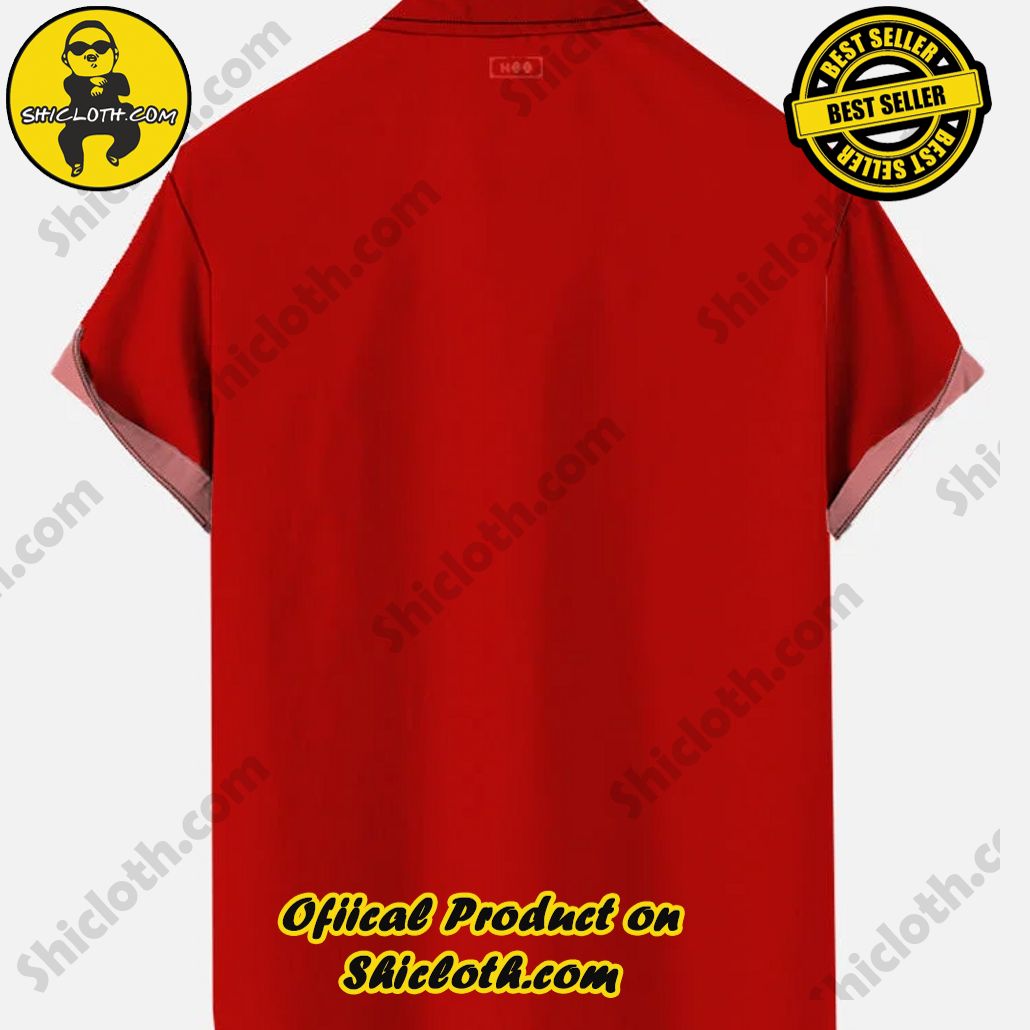 Retro Casual Red And Black Contrast Color Striped Christmas Turkey Tree Printing Short Sleeve Shirt Retro Casual Red And Black Contrast Color Striped Christmas Turkey Tree Printing Short Sleeve Shirt