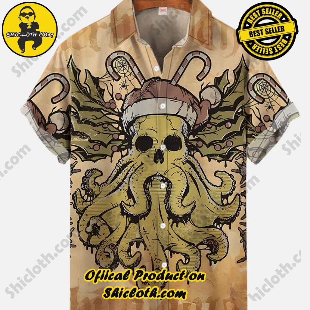 Bare the Breeze: Shiclothshop's Short Sleeve Shirts Unveiled 59 Retro Christmas Horror Tentacle Monster Printing Short Sleeve Shirt