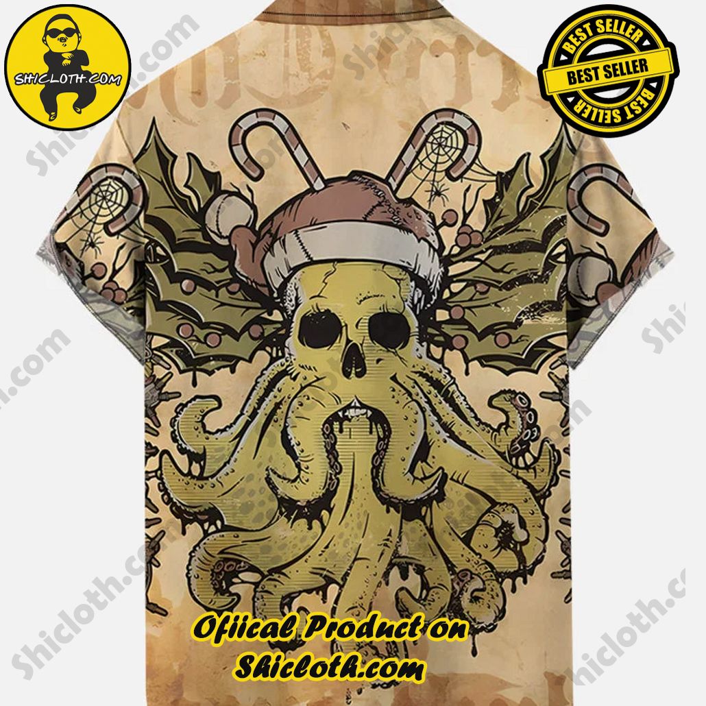Retro Christmas Horror Tentacle Monster Printing Short Sleeve Shirt Retro Christmas Horror Tentacle Monster Printing Short Sleeve Shirt
