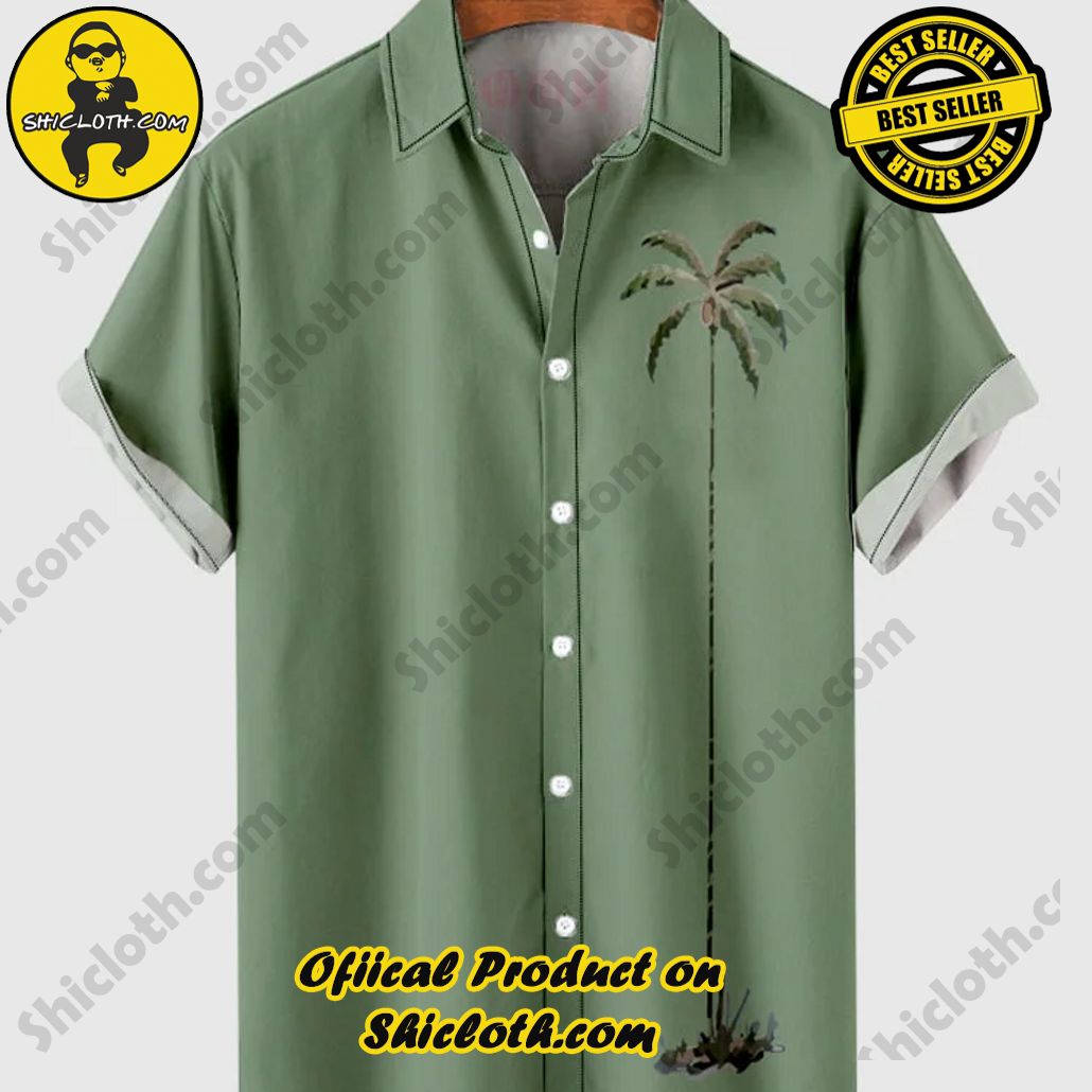 Sway into Summer Bliss with Shiclothshop's Tropical Elegance: The Hawaiian Shirt Collection 35 Retro DarkSeaGreen Coconut Element Palms Print Trendy Men's Hawaiian Shirt And Short