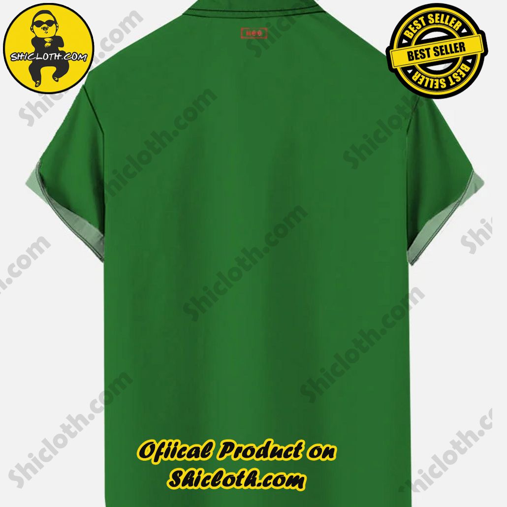 Retro Green And Black Stitching Christmas Sock Monster Printing Short Sleeve Shirt Retro Green And Black Stitching Christmas Sock Monster Printing Short Sleeve Shirt