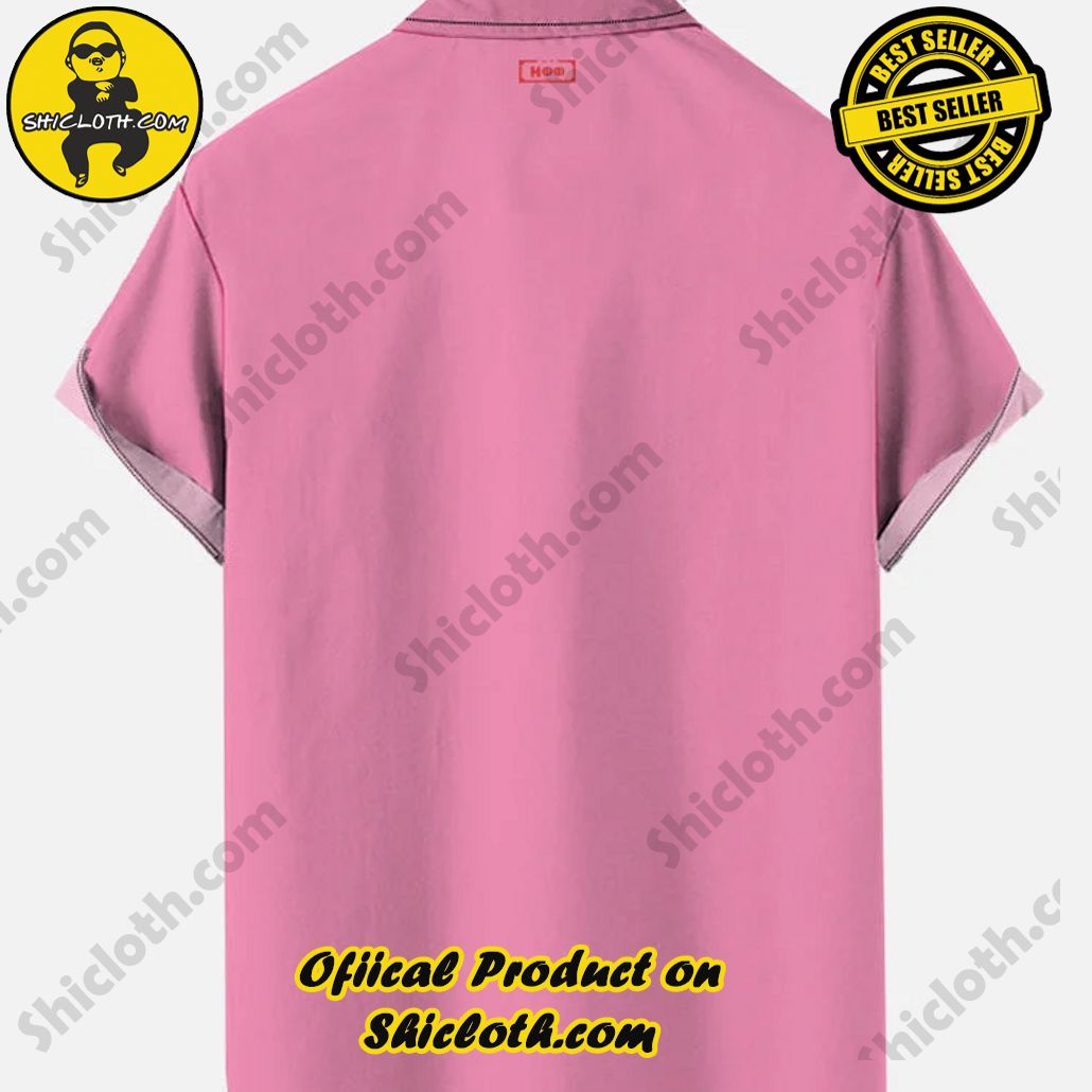 Retro Pink And White Stitching Cute Ghosts Halloween Printing Breast Pocket Short Sleeve Shirt Retro Pink And White Stitching Cute Ghosts Halloween Printing Breast Pocket Short Sleeve Shirt