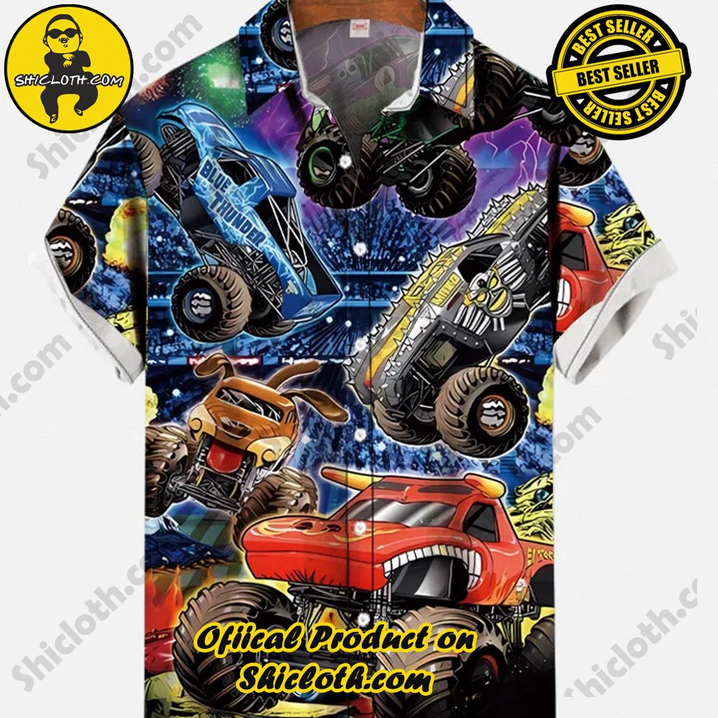 Bare the Breeze: Shiclothshop's Short Sleeve Shirts Unveiled 157 Retro Psychedelic Monster Truck Party Printing Short Sleeve Shirt