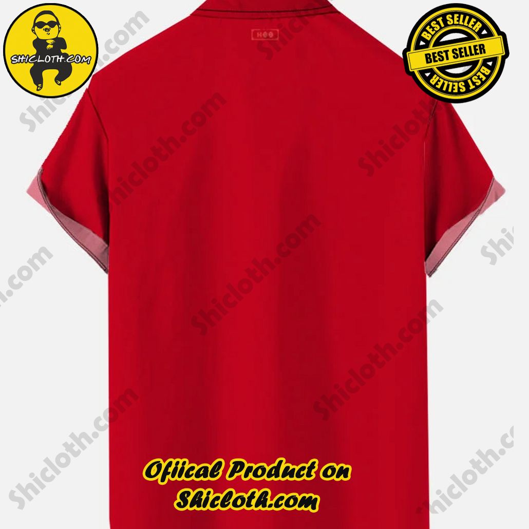 Retro Red And White Stitching Goblet Surfer Santa Printing Short Sleeve Shirt Retro Red And White Stitching Goblet Surfer Santa Printing Short Sleeve Shirt