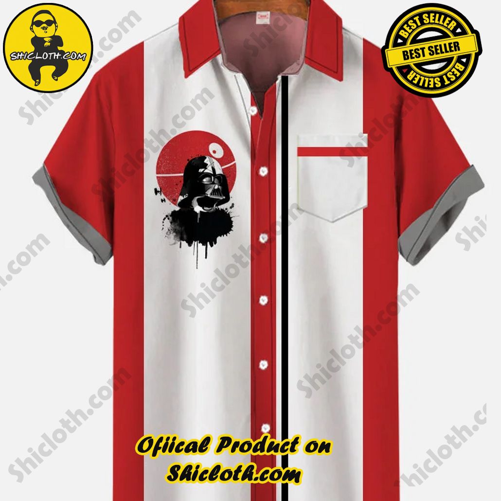 Retro Red And White Stitching Space Samurai And Planet Printing Short Sleeve Shirt Retro Red And White Stitching Space Samurai And Planet Printing Short Sleeve Shirt