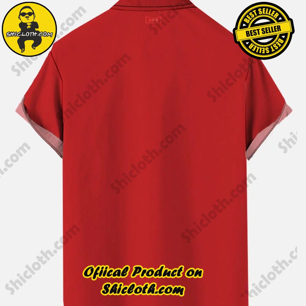 Retro Red And White Stitching Space Samurai And Planet Printing Short Sleeve Shirt Retro Red And White Stitching Space Samurai And Planet Printing Short Sleeve Shirt