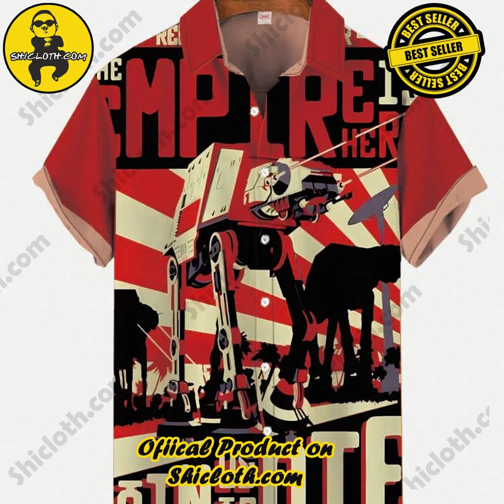 Shicloth's Tropical Elegance: Embrace Summer Vibes with Our Hawaiian Shirt and Shorts Set 63 Retro Red Radiation Pattern All Terrain Armored Walker Empire Printing Short Sleeve Shirt