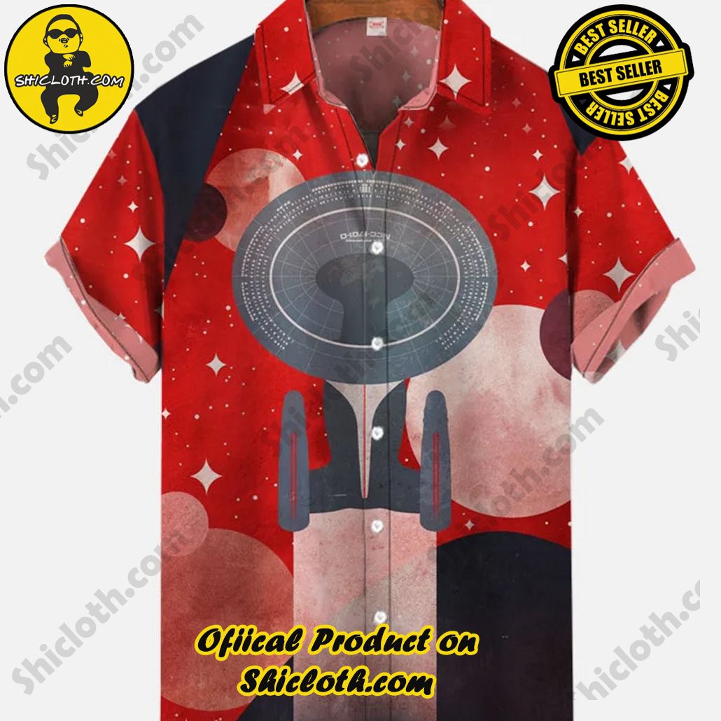Bare the Breeze: Shiclothshop's Short Sleeve Shirts Unveiled 69 Retro Red Space Poster Spaceship And Stars Printing Short Sleeve Shirt