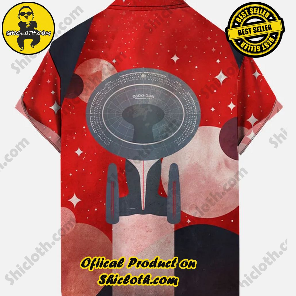 Retro Red Space Poster Spaceship And Stars Printing Short Sleeve Shirt Retro Red Space Poster Spaceship And Stars Printing Short Sleeve Shirt