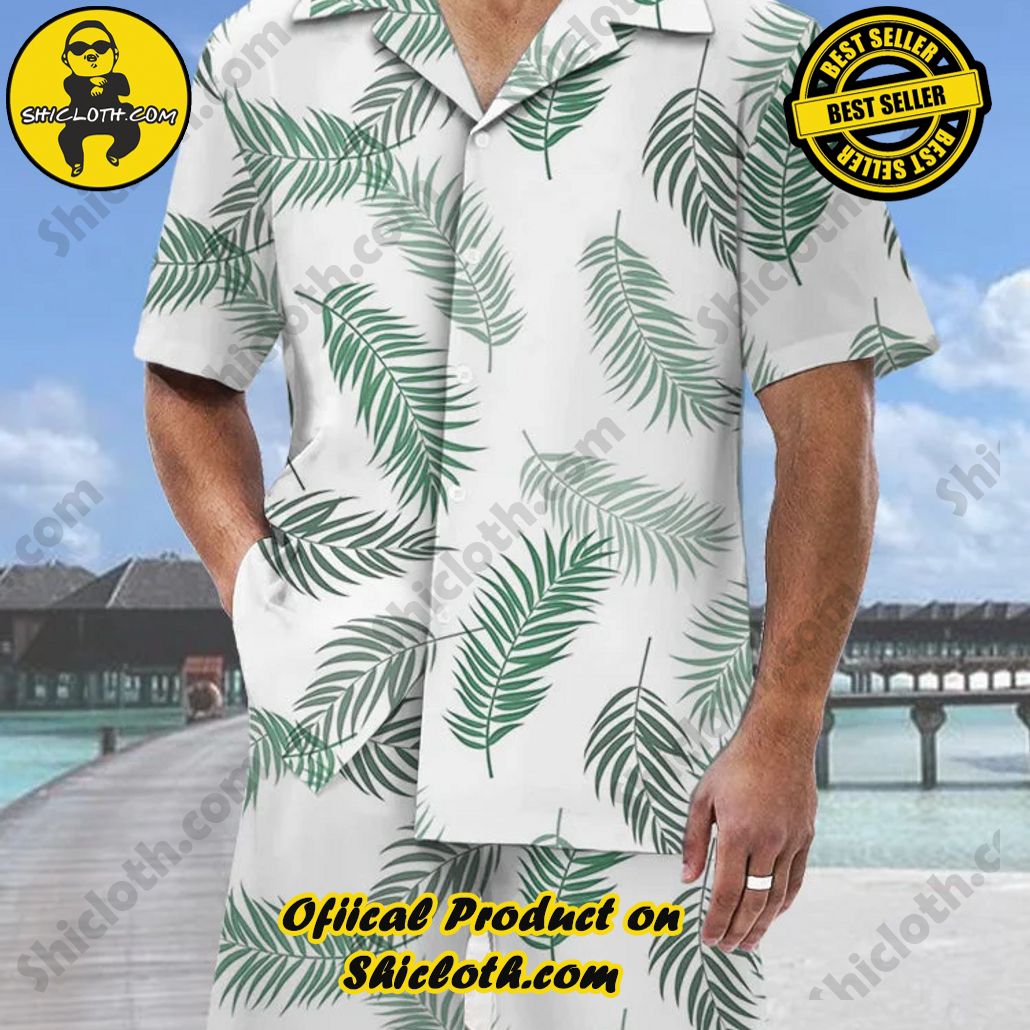 Bare the Breeze: Shiclothshop's Short Sleeve Shirts Unveiled 165 Retro Tropical Leaves Printing Hawaiian Cuban Collar Short Sleeve Shirt Set