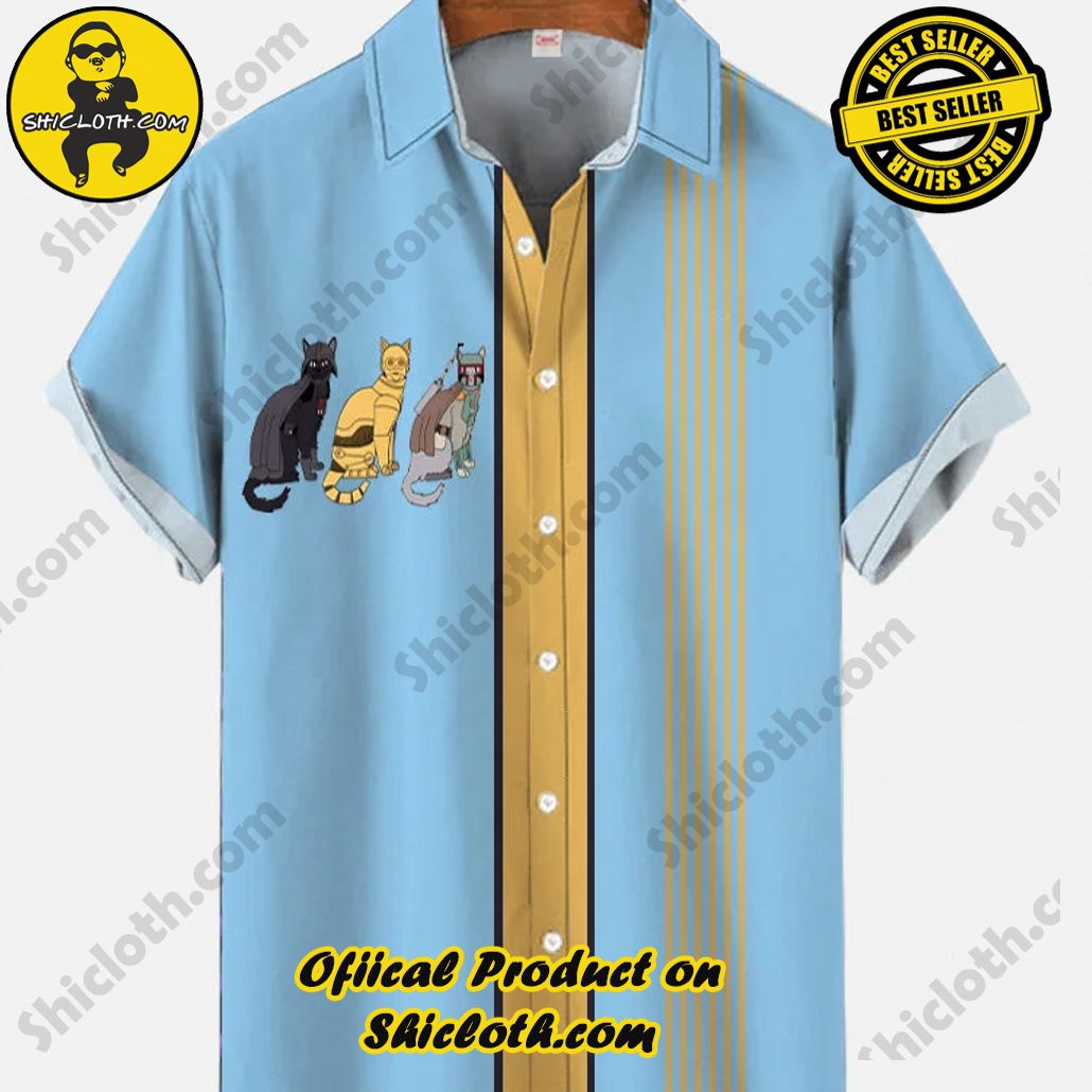 Bare the Breeze: Shiclothshop's Short Sleeve Shirts Unveiled 166 Retro Yellow And Blue Stitching Cute Space Warrior Cats Printing Short Sleeve Shirt