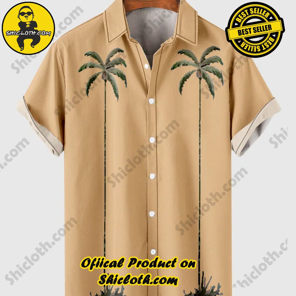 Sway into Summer Bliss with Shiclothshop's Tropical Elegance: The Hawaiian Shirt Collection 38 Retro Yellow Coconut Element Palms Print Trendy Men's Hawaiian Shirt And Short