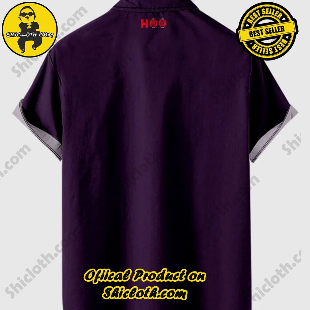 Rockabilly style Vintage DarkPurple & White Stitching Rock Musician Printing Men's Short Sleeve Shirt 2 Rockabilly style Vintage DarkPurple & White Stitching Rock Musician Printing Men's Short Sleeve Shirt - Image 2