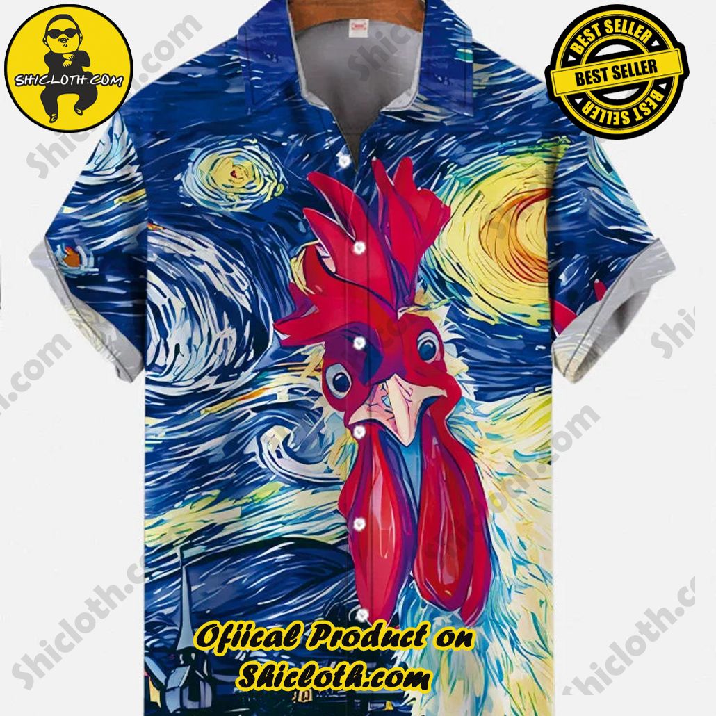 Shicloth's Tropical Elegance: Embrace Summer Vibes with Our Hawaiian Shirt and Shorts Set 66 Starry Night And Rooster Personalized Full-Printing Short Sleeve Shirt