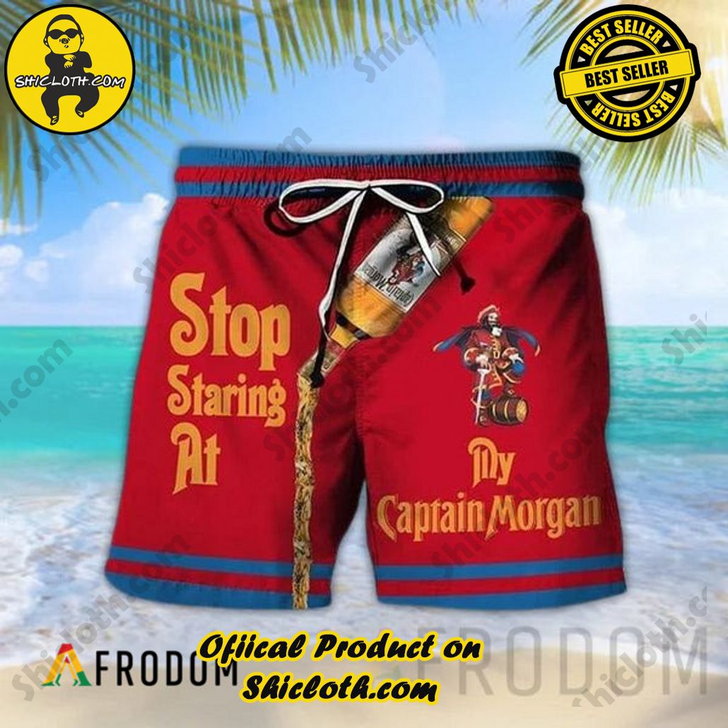 Shicloth's Island Chic: Unleash the Summer Spirit with Our Hawaiian Shirt and Shorts Ensemble 60 Stop Staring At My Captain Morgan Hawaiian Shorts
