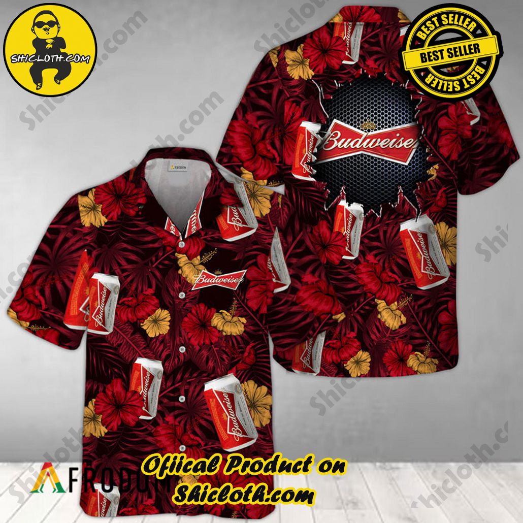 Shicloth's Island Chic: Unleash the Summer Spirit with Our Hawaiian Shirt and Shorts Ensemble 64 Summer Aloha Floral Budweiser Hawaiian Shirt