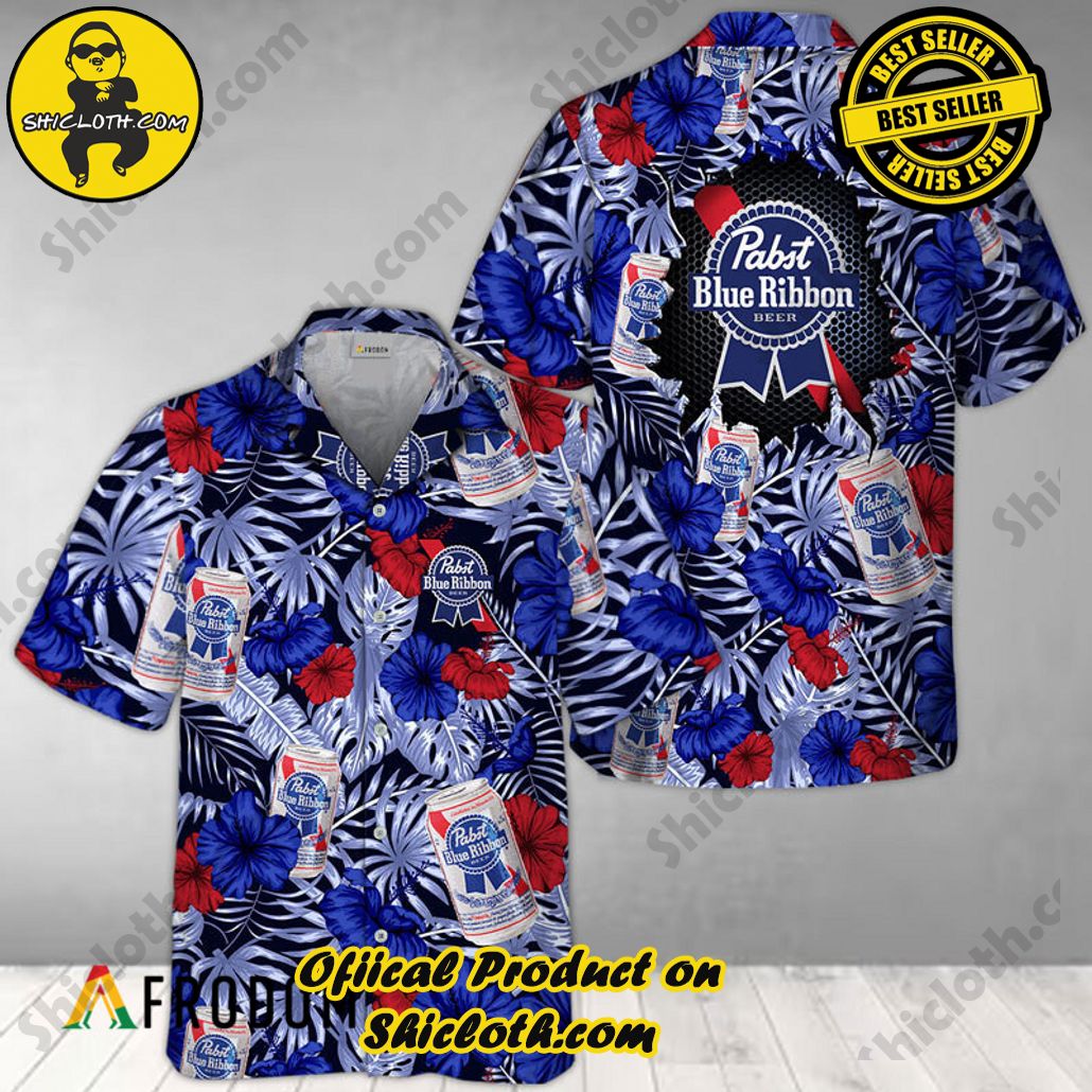 Shicloth's Island Chic: Unleash the Summer Spirit with Our Hawaiian Shirt and Shorts Ensemble 70 Summer Aloha Floral Pabst Blue Ribbon Hawaiian Shirt