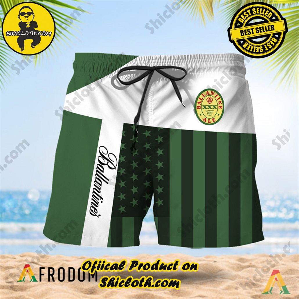 Shicloth's Island Chic: Unleash the Summer Spirit with Our Hawaiian Shirt and Shorts Ensemble 79 Summer American Flag Patch Ballantine Hawaiian Shorts
