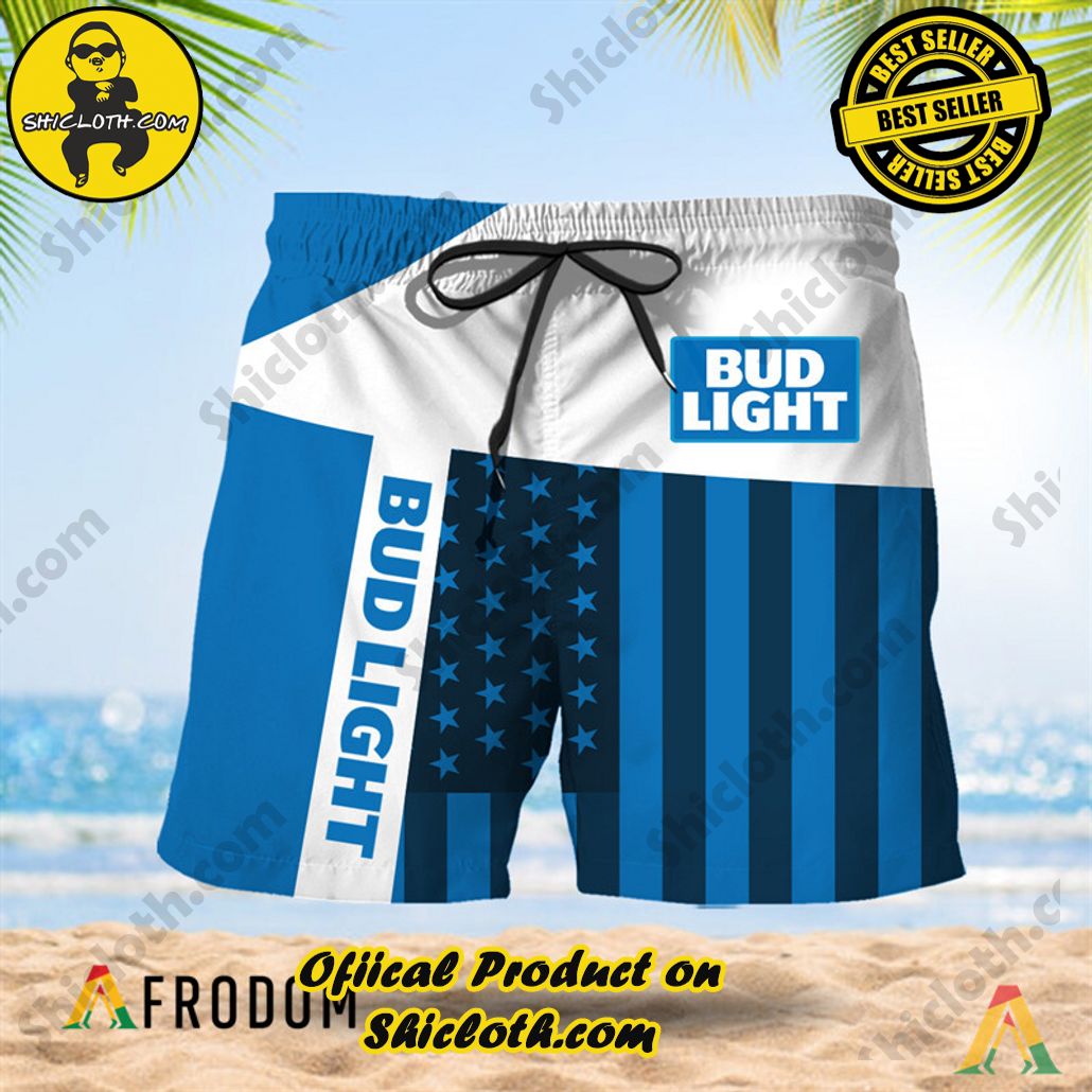 Shicloth's Island Chic: Unleash the Summer Spirit with Our Hawaiian Shirt and Shorts Ensemble 80 Summer American Flag Patch Bud Light Hawaiian Shorts