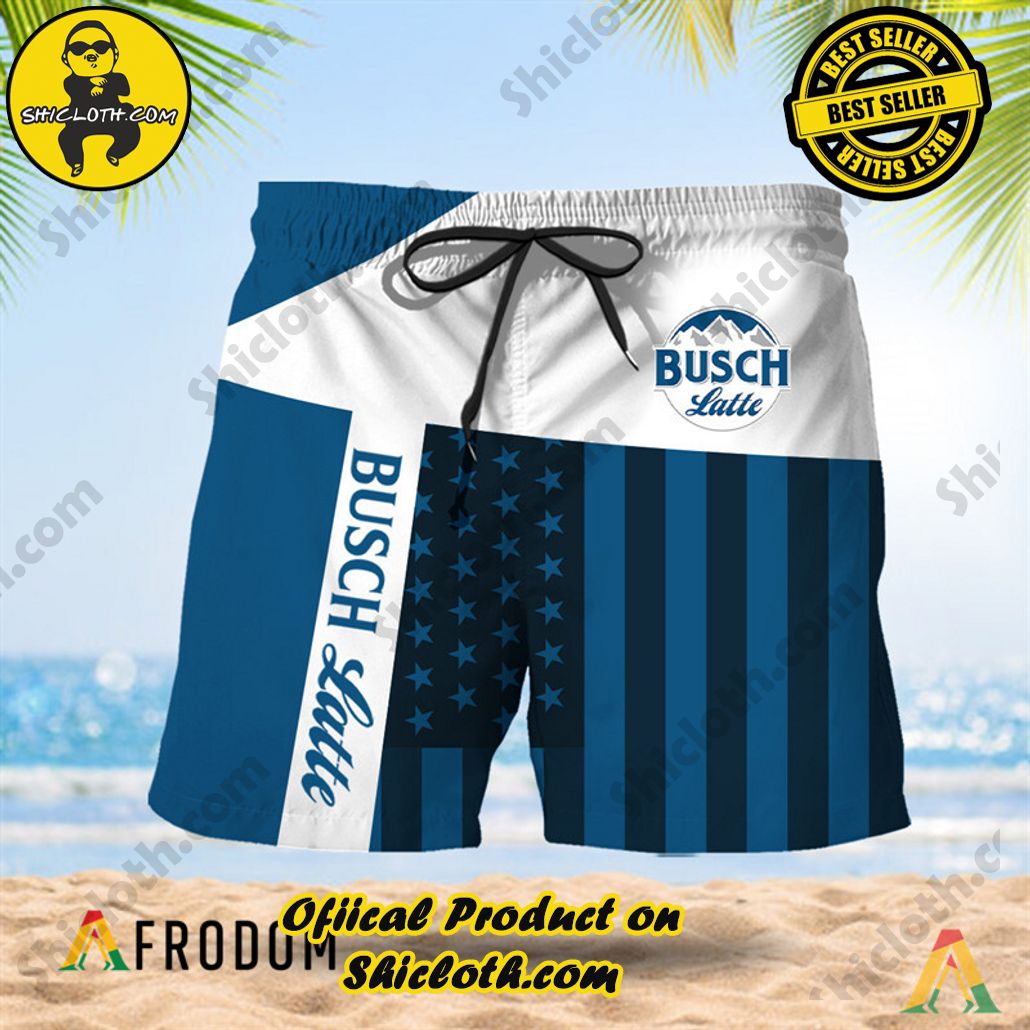 Shicloth's Island Chic: Unleash the Summer Spirit with Our Hawaiian Shirt and Shorts Ensemble 82 Summer American Flag Patch Busch Latte Hawaiian Shorts