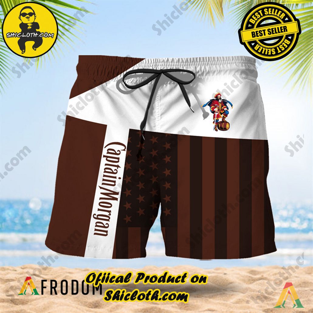Shicloth's Island Chic: Unleash the Summer Spirit with Our Hawaiian Shirt and Shorts Ensemble 83 Summer American Flag Patch Captain Morgan Hawaiian Shorts