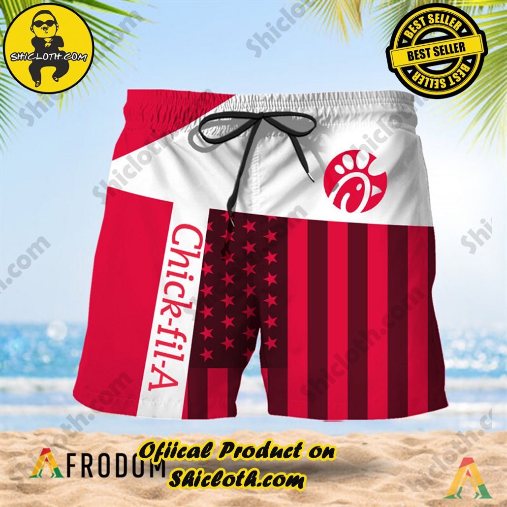 Shicloth's Island Chic: Unleash the Summer Spirit with Our Hawaiian Shirt and Shorts Ensemble 84 Summer American Flag Patch Chick-fil-A Hawaiian Shorts