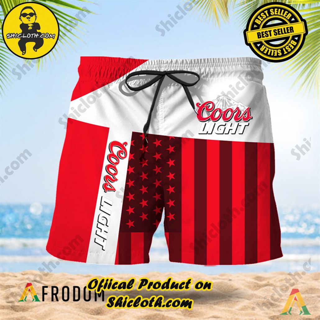 Shicloth's Island Chic: Unleash the Summer Spirit with Our Hawaiian Shirt and Shorts Ensemble 86 Summer American Flag Patch Coors Light Hawaiian Shorts