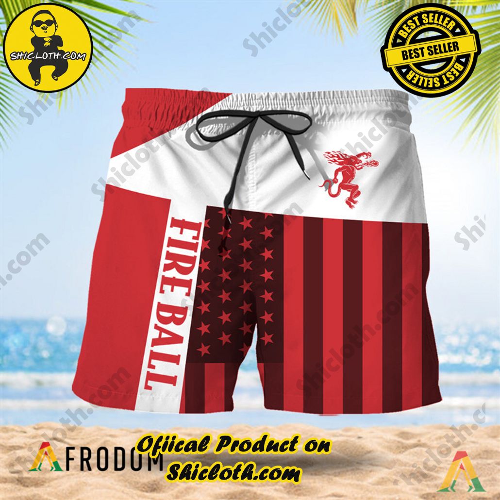 Shicloth's Island Chic: Unleash the Summer Spirit with Our Hawaiian Shirt and Shorts Ensemble 92 Summer American Flag Patch Fireball Whisky Hawaiian Shorts