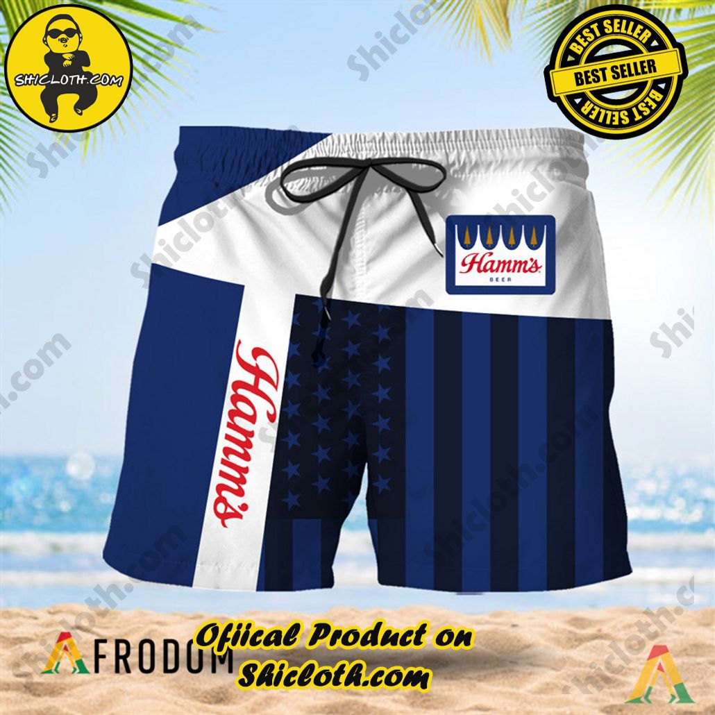 Shicloth's Island Chic: Unleash the Summer Spirit with Our Hawaiian Shirt and Shorts Ensemble 94 Summer American Flag Patch Hamm's Beer Hawaiian Shorts