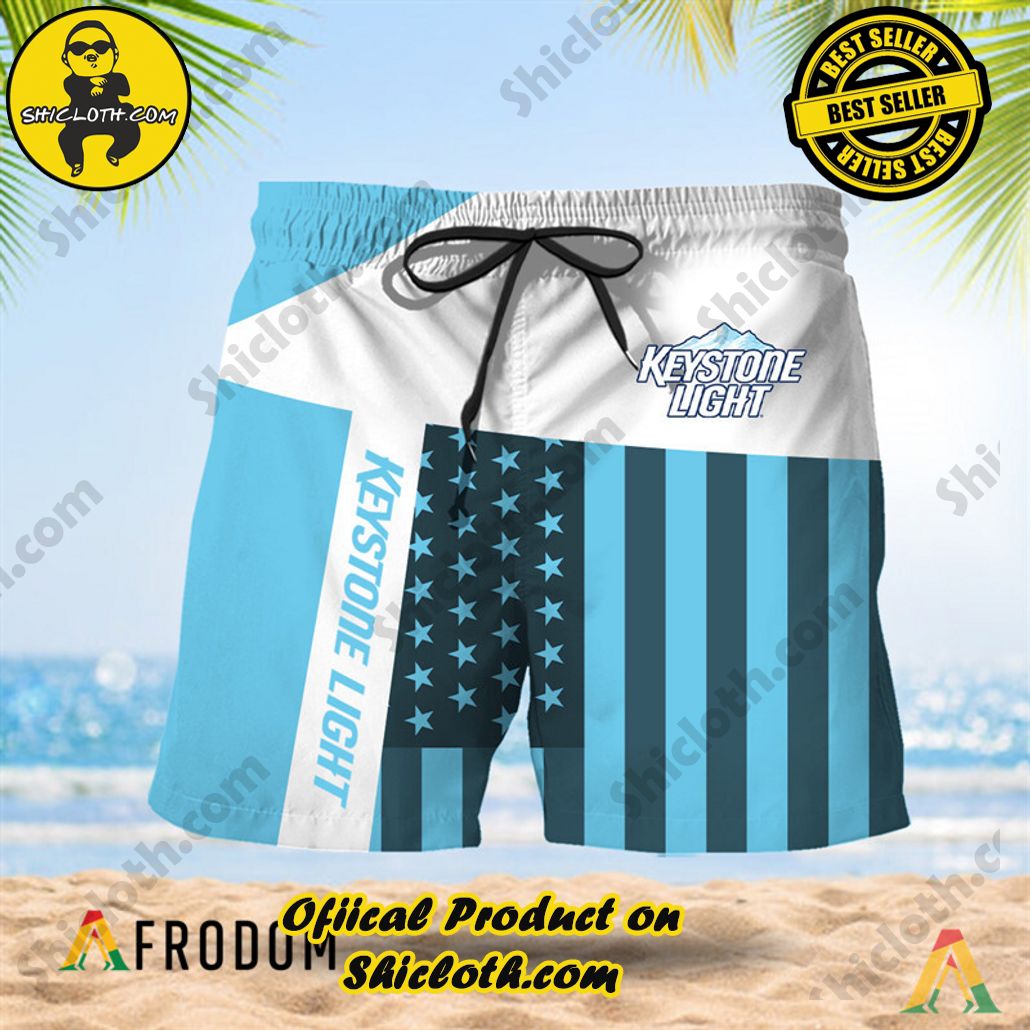 Shicloth's Island Chic: Unleash the Summer Spirit with Our Hawaiian Shirt and Shorts Ensemble 99 Summer American Flag Patch Keystone Light Hawaiian Shorts